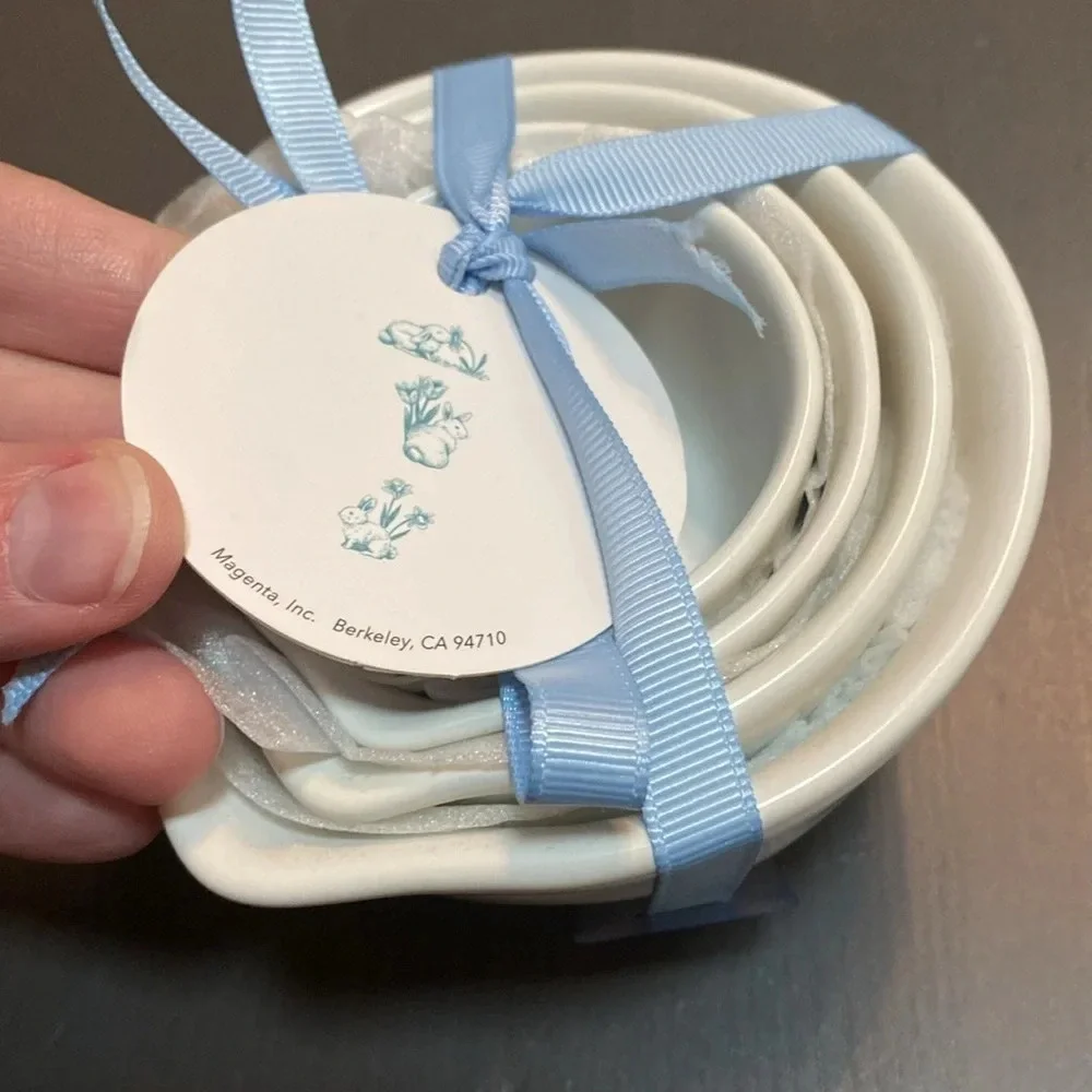 Rae Dunn Peter Rabbit Measuring Cups Set of 4 Blue White Spring Easter NWT